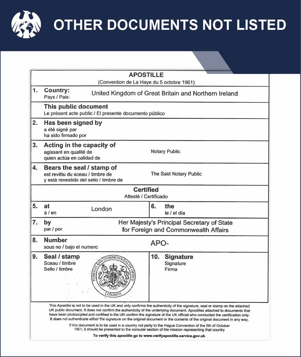 Other Documents not Listed – Express Apostille Service