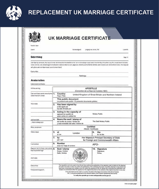 Replacement UK Marriage Certificate